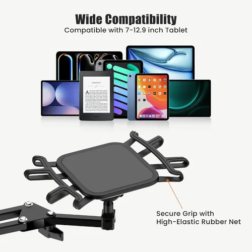 Vista 7 de Soporte de piso para tableta con base de metal, soporte para tableta para cama, iPad y Kindle Overhead Bed Tablet Stand, Angle & Height