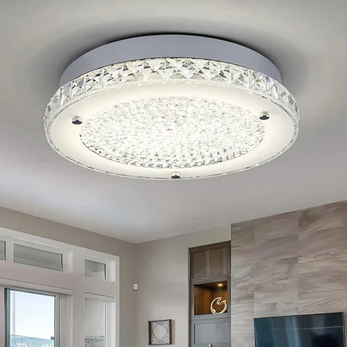 Vista 15 de Lámpara de techo de cristal de montaje al ras, lámpara de techo LED moderna de 8.3 pulgadas, lámparas de araña de cristal regulables