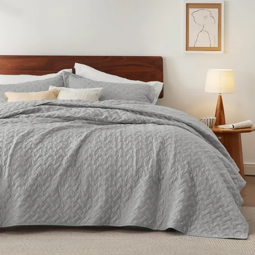 Vista 21 de Bedsure Quilts Twin Size - Lightweight Bedspreads Twin Size with Basket Weave Pattern, Soft Quilt Bedding Set, Grey Comforter Set Coverlet for All