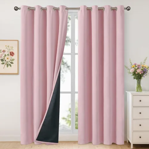 Vista 50 de YoungsTex - Cortinas 100% opacas para dormitorio, con aislamiento térmico y ojales, cortinas oscuras negras con capa pesada para ventana de sala