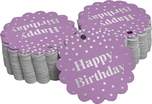 Vista 28 de Etiquetas de papel para colgar con texto en inglés «Happy Birthday» (50 unidades)