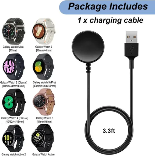 Vista 5 de Cargador para Samsung Galaxy Watch 7 Ultra/6/5/4/3/Active 2/Active, cable de carga de repuesto para Samsung Galaxy Watch (3.3 pies/3.3 ft)