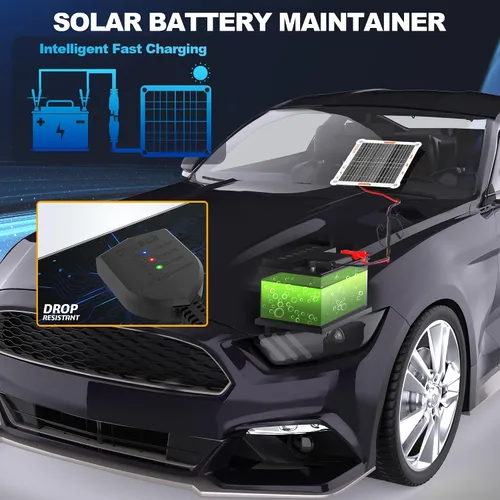 Vista 2 de OYMSAE - Cargador de batería con panel solar de 5 W / 12 V para automóvil, portátil, impermeable + Mantenedor con enchufe de encendedor