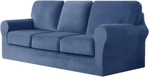 Vista 11 de vctops Funda elástica de terciopelo para sofá de 3 plazas, 7 piezas, suave, lavable, con respaldo individual y fundas de cojín para niños, gatos