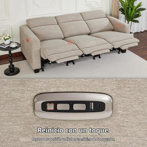 Vista 6 de MCombo Sofá Reclinable de 88.6'', Sofá Reclinable Eléctrico Wall Hugger con Reposacabezas Ajustable, Puertos de Carga USB A y C, Patas de Madera