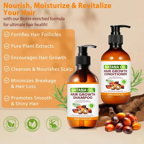 Vista 4 de Batana Oil - Juego de champú y acondicionador orgánico Batana con cebolla, romero, árbol de té de argán, productos para el cabello espesante