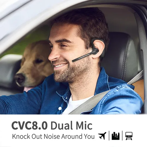 Vista 2 de Conambo Auriculares Bluetooth con doble micrófono con cancelación de ruido y botón de silencio, auricular inalámbrico para 16 horas de conversación