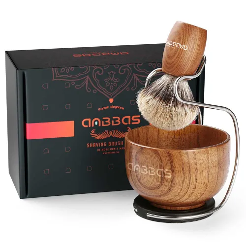 Vista 8 de Anbbas brocha de afeitar con pelo sintético de tejón y mango de madera, soporte y cuenco de afeitado de acero inoxidable, perfecto para afeitado