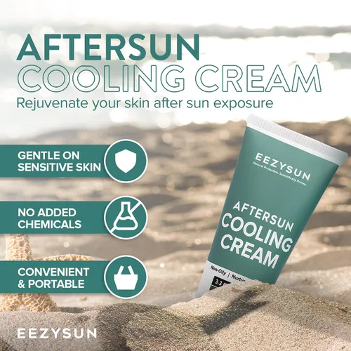 Vista 3 de EEZYSUN AfterSun Crema refrescante – Loción vegana para después del sol con aloe vera, aceite de árbol de té, manzanilla – Calma, hidrata