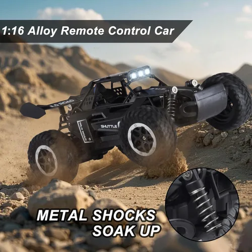 Vista 3 de Coche de control remoto RC Cars 1:16 All Terrain Monster Truck LED, 2WD Off Road Hobby RC 2.4GHz de alta velocidad, 20 Km/h RC Car Juguetes Regalo
