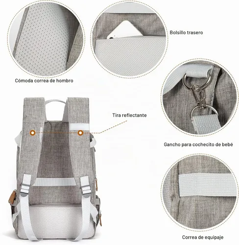 Vista 6 de Mochila para extractor de leche, bolsa enfriadora y resistente a la humedad, doble capa para madre, mochila de trabajo al aire libre con Gris