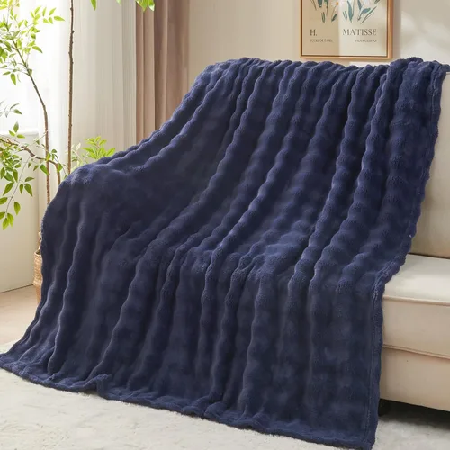Vista 45 de NEWCOSPLAY Manta para Sofá Aqua Súper Suave de Franela Polar 3D Burbuja Ligera Manta de Cama para Uso en Todas las Estaciones (Aqua, Throw(50"x60"))
