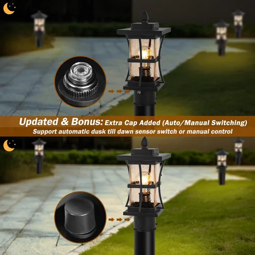Vista 5 de Lámpara de poste para exteriores del atardecer al amanecer con base de montaje tipo muelle - Iluminación de poste negro para exteriores, linterna