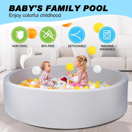 Vista 3 de Piscina de bolas de espuma para niños pequeños, niños y niñas, CALEPTONG 47.2"x 13.8" Piscinas de bolas para bebés súper grandes con esponja