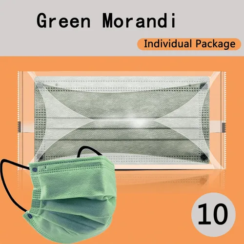 Vista 8 de Cubrebocas envueltos individualmente, mascarillas desechables para adultos y niños, paquete de 50 unidades, 3 capas, Morandi, transpirable, colorido