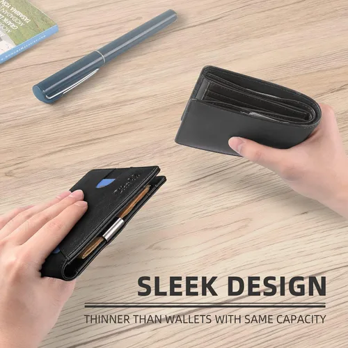 Vista 105 de Zitahli - Billeteras delgadas RFID para hombres, billetera de cuero flexible con clip de dinero, cartera minimalista con bolsillo frontal