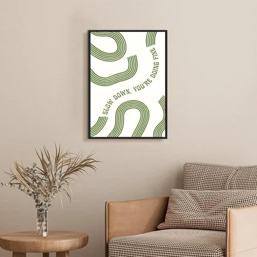 Vista 4 de Arte de pared "Slow Down You’re Doing Fine" Retro Minimalista Motivacional Cita Musical Póster Inspirador Letras de Canciones de Media Siglo en Tela