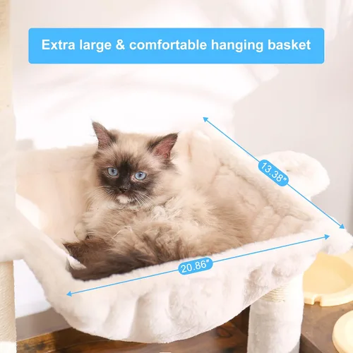 Vista 4 de Hey-brother Árbol para gatos con recinto de caja de arena XL, torre para gatos todo en uno para gatos de interior con hamaca grande, cama, estación
