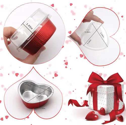 Vista 2 de 40 juegos de moldes para pasteles en forma de corazón, mini moldes para pasteles con tapas de 3.4 fl oz/3.5 onzas, moldes de aluminio con tapas