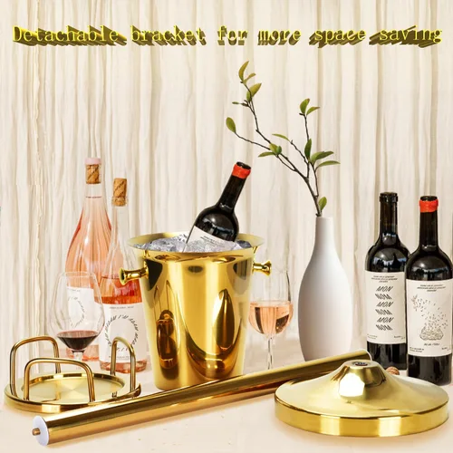 Vista 7 de Cubo de hielo con soporte de acero inoxidable para Navidad, cubo de hielo, cubo de vino en rejilla, cubo de hielo dorado champán para vino, cerveza