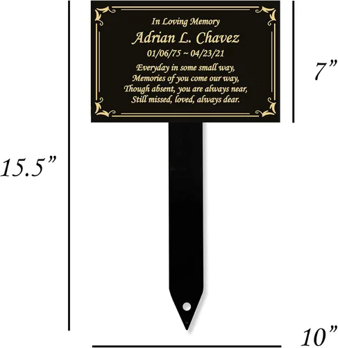 Vista 2 de Estaca de placa conmemorativa, marcador de metal extra grande y resistente Escritura negra/dorada