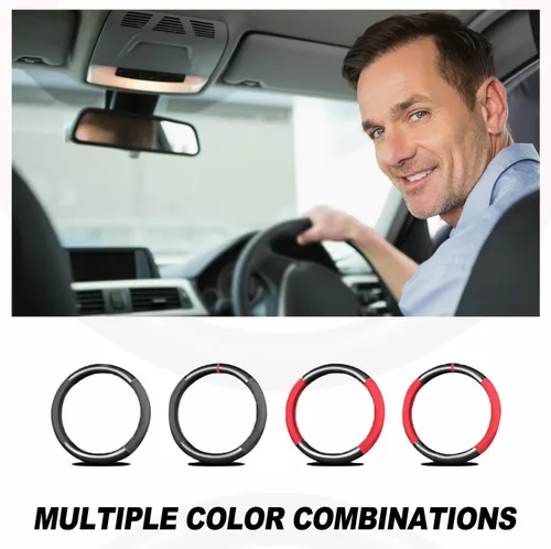 Vista 5 de Ergocar Funda deportiva de fibra de carbono y cuero PU para volante de automóvil, protector antideslizante para volante de automóvil universal