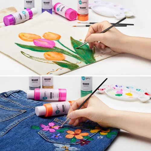 Vista 3 de Juego de pintura de tela para ropa, 20 colores (2.0 fl oz/2 oz cada uno) pintura textil permanente con 6 pinceles, 1 paleta, pintura de tela
