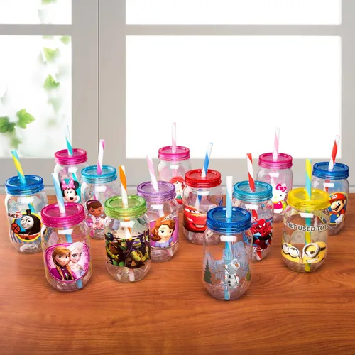 Vista 2 de Zak Designs Mickey and Minnie - Vaso para conservas con pajita, 19 onzas