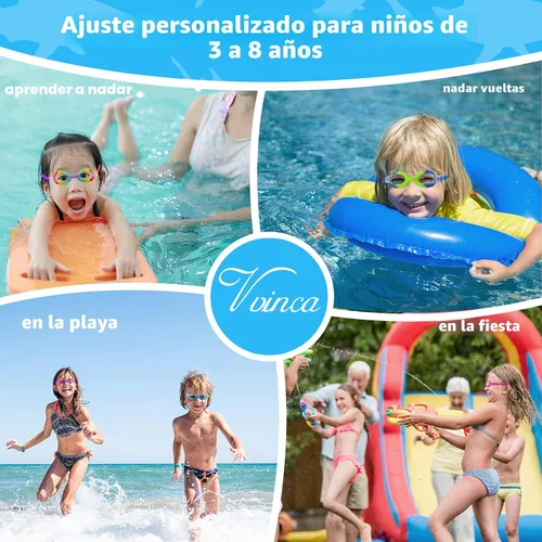 Vista 7 de Vvinca Gafas de natación para niños con correa de tela, sin enredos, sin dolor, antivaho para piscina, sin fugas, para niños y niñas