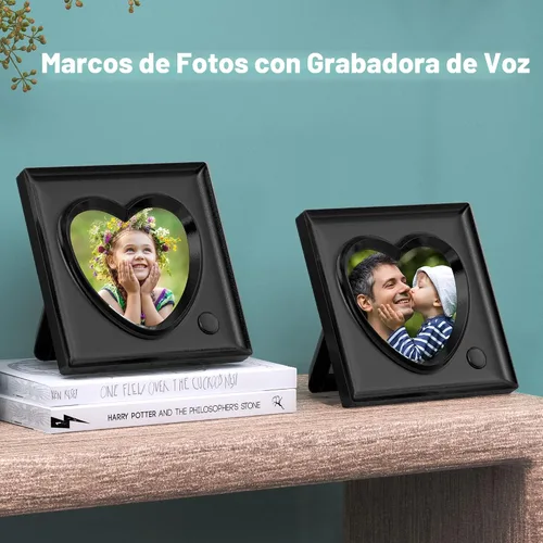 Vista 4 de KWANWA Marco de fotos grabable, grabación de voz de 20 segundos, marco de fotos en forma de corazón de 3.9 x 3.9 pulgadas, recuerdo personalizado