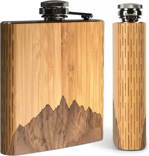 Vista 10 de WUDN Frasco de madera de 6 oz. - Cuerpo de acero inoxidable, bandera americana real