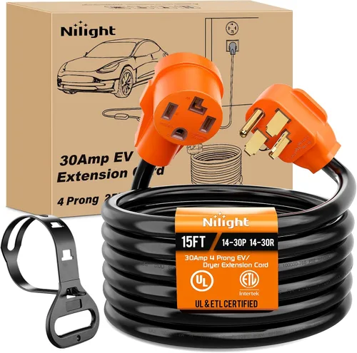 Vista 74 de Nilight Cable de Extensión para Secadora EV de 15 Pies 3 Clavijas 30 Amperios NEMA 10-30P 10-30R Cable de Extensiones Antiguas Servicio Pesado