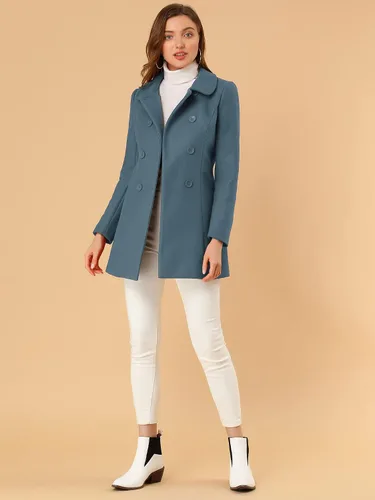 Vista 3 de Allegra K - Gabardina larga de invierno con cuello Peter Pan y botonadura doble para mujer