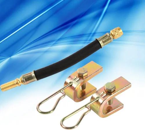 Vista 3 de Extensión de vástago de válvula de neumático de goma flexible de 5.512 in, 2 abrazaderas, adaptador extensor de válvula de neumático para camión