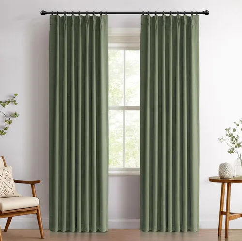 Vista 8 de Cortinas plisadas de lino totalmente opacas beige de 72 pulgadas de largo