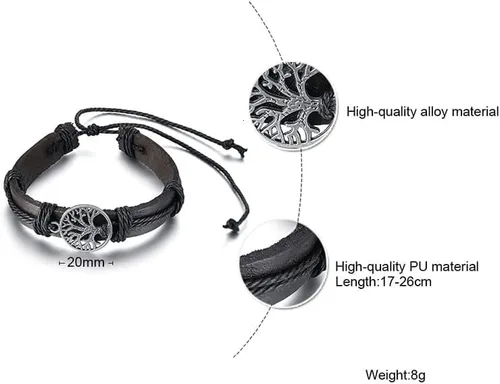 Vista 5 de JAVMOO Gothic Bracelet Adjustable Punk Braided Leather Multilayer Grunge Set Bracelets Emo Metal Cuff Wrap Bangles Meaningful Jewelry Gifts for Man