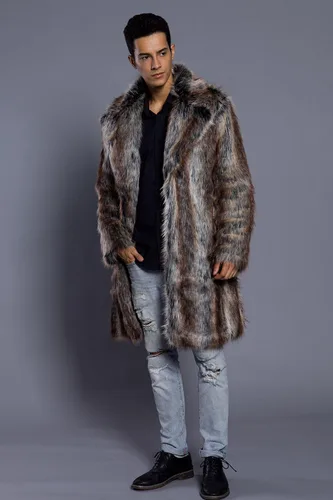 Vista 4 de UMREN Abrigo de piel sintética de lujo para hombre, abrigo largo cálido para invierno