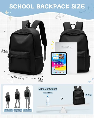 Vista 2 de suradar Mochila para escuela, escuela secundaria, mochila para adolescentes, niñas, niños, estudiantes universitarios, mujeres, hombres, mochila