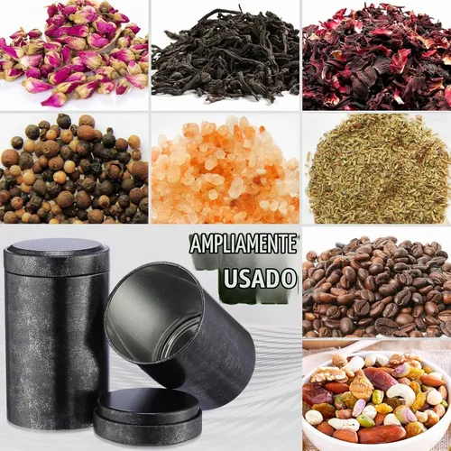 Vista 5 de meekoo 18 latas de té para té suelto de 6 onzas herméticas a granel con tapas, tarros de té de metal, pequeños recipientes redondos de Negro