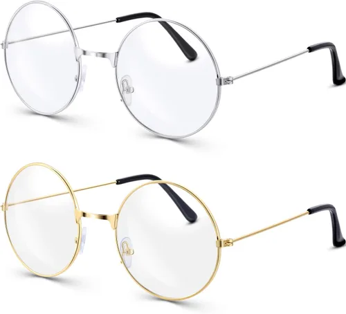 Vista 7 de Bememo 2 pares de gafas de mago de alambre redondo para disfrazarse, accesorios para disfrazarse Negro y plateado