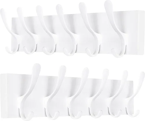 Vista 13 de SKOLOO Perchero de pared estilo escandinavo con 6 ganchos tallados en bloque de madera, colgador de pared para abrigos, sombreros, ropa, bufandas