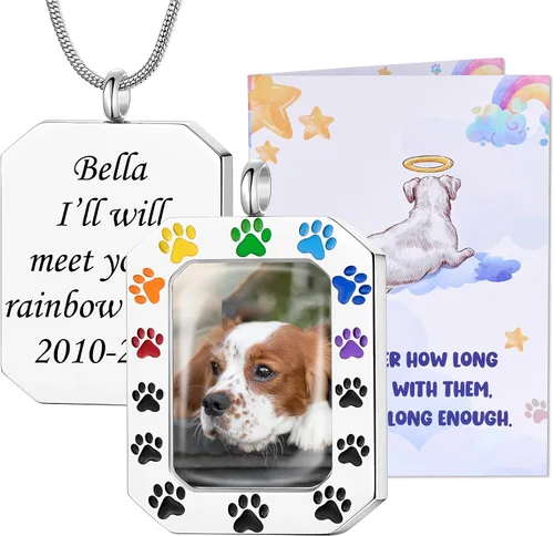 Vista 35 de Fanery Sue Collar personalizado para cenizas de mascotas para perros y gatos, foto y texto personalizados, regalo de condolencia, regalo