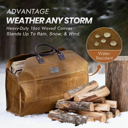Vista 4 de INNO STAGE - Bolsa de lona encerada resistente para leña, tamaño grande, bolsa de almacenamiento para accesorios de chimenea y estufa de madera