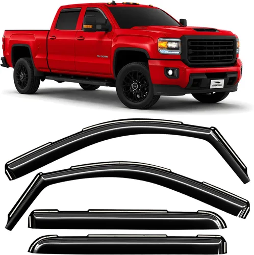 Vista 36 de Voron Glass Protectores de lluvia extra duraderos con cinta adhesiva para Chevrolet (Chevy) Silverado 2500HD/3500HD 2007-2014 cabina extendida Negro