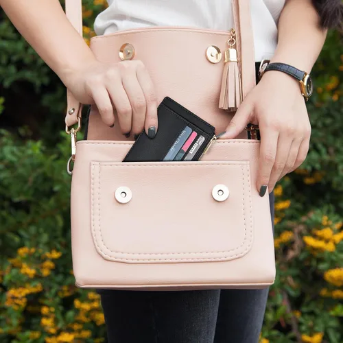 Vista 9 de Sodsay Estuche para tarjetas, cartera delgada con bolsillo frontal, para mujer, sujetatarjetas con llavero