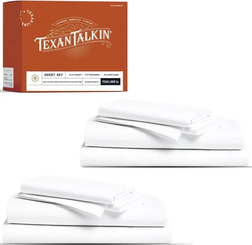 Vista 25 de TEXAS LINEN CO. Juego de 2 sábanas de algodón egipcio tamaño individual, colección Texan Talkin' de lujo, serie 600, sábanas de algodón egipcio