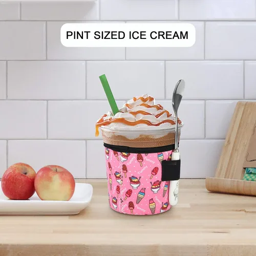 Vista 3 de Paquete de 4 fundas de neopreno para helado con soporte para cuchara (Leop+Helado)