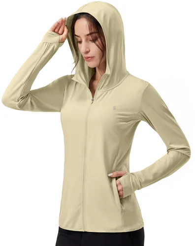 Vista 25 de Soothfeel Chaqueta con capucha y protección solar UPF 50+ para mujer, ligera, de manga larga, con bolsillo, para senderismo al aire libre d-celeste