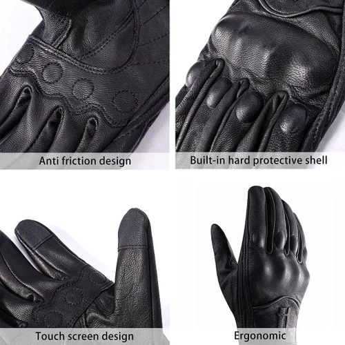 Vista 2 de Harssidanzar Guantes de moto para mujer, guantes de cuero para motocicleta, guantes de motocicleta, carreras de carretera, ciclismo, escalada