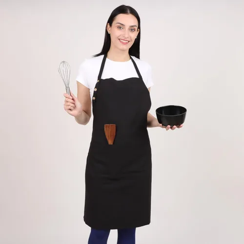Vista 3 de Delantal de cocina de algodón resistente a las gotas de agua con delantales ajustables para mujer con bolsillos 8 opciones de color para cocinar